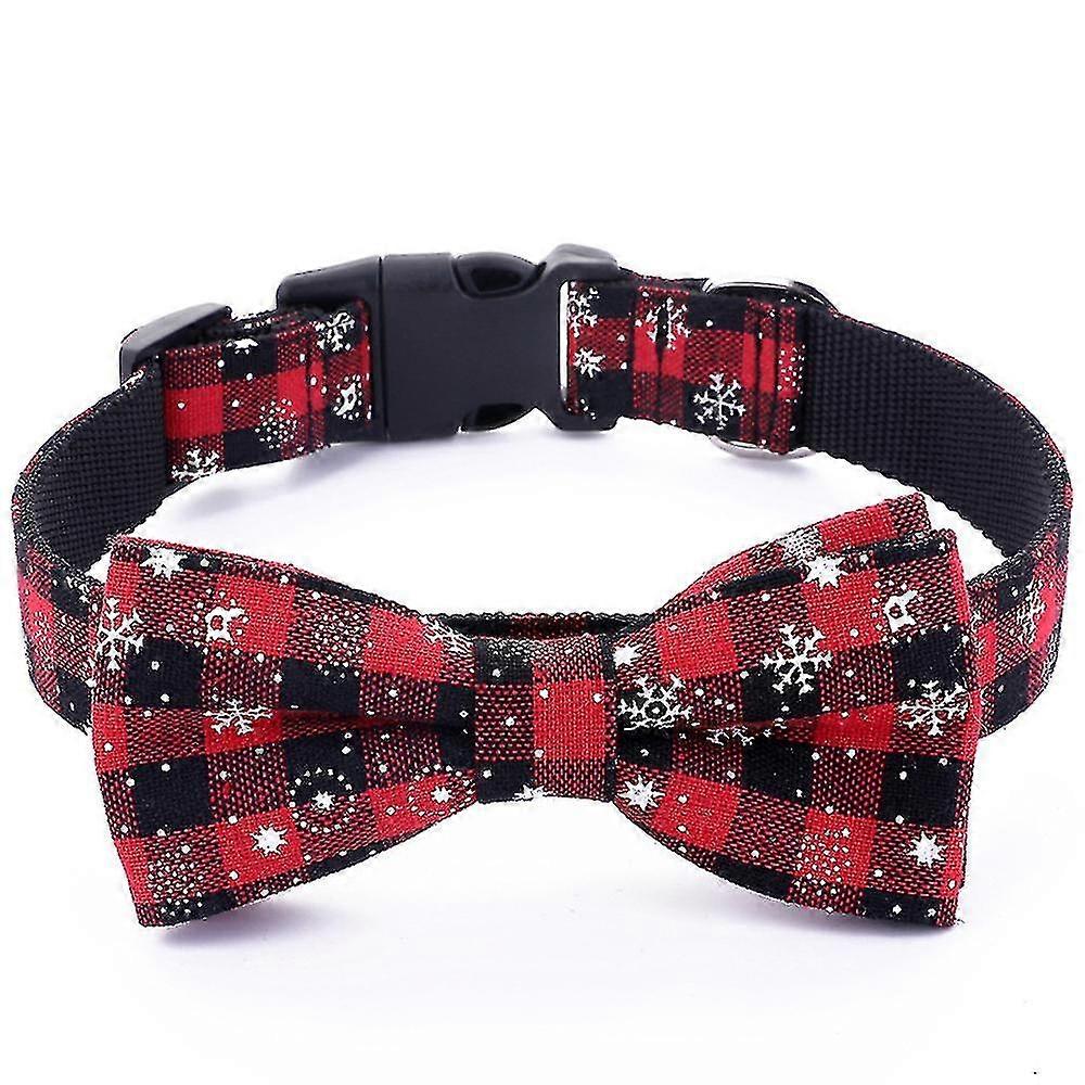 Collier de chien de Noël réglable Motif flocon de neige Rouge avec nœud papillon en 4 tailles