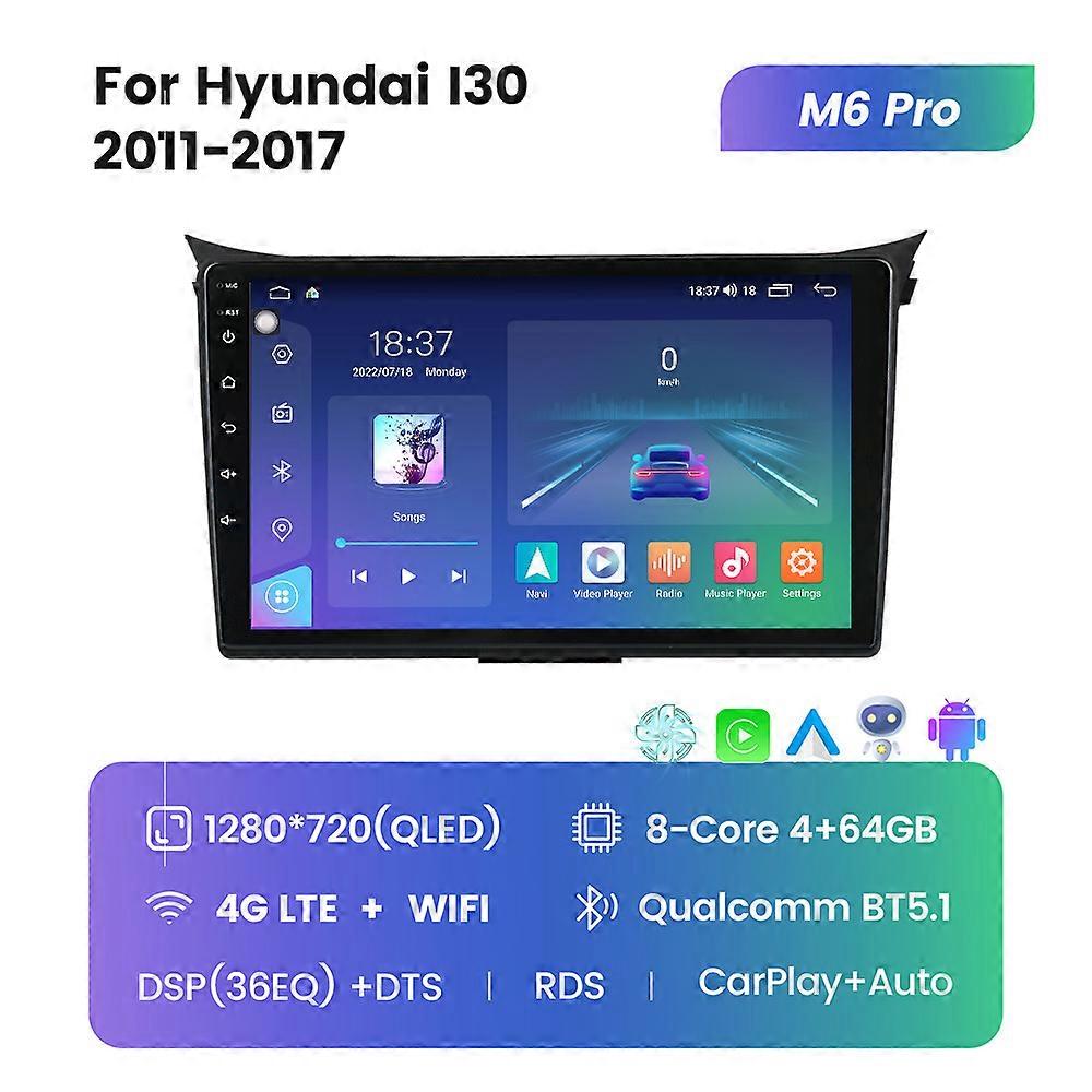 Car Radio Multimedia Video Player GPS Navigation Android 12 8G+128G For Hyundai I30 2011-2017 Built-in Carplay Auto WiFi DSP RDS