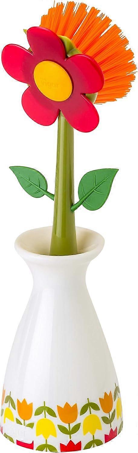 Oppvaskbørste, PP, rød, 7,5 x 7,5 x 25,5 cm