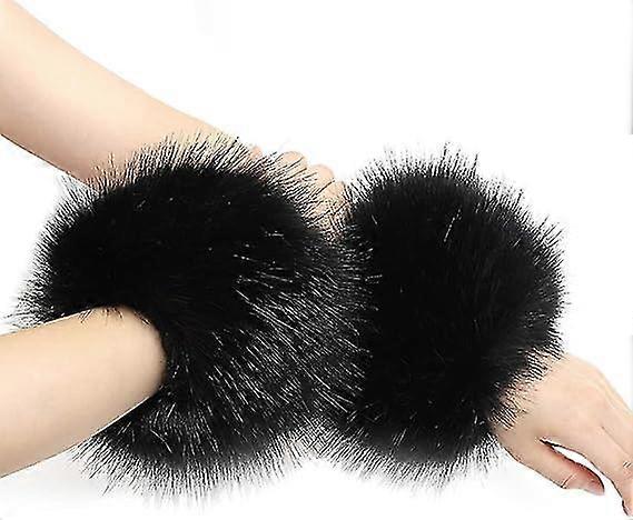 1 Pair Of Plush Arm Warmers, Pulse Warmers For Women, Fur Faux Leather Cuffs, Gloves, Pulse Warmers, Faux Leather Winter Wrist Warmers For Sweaters, C