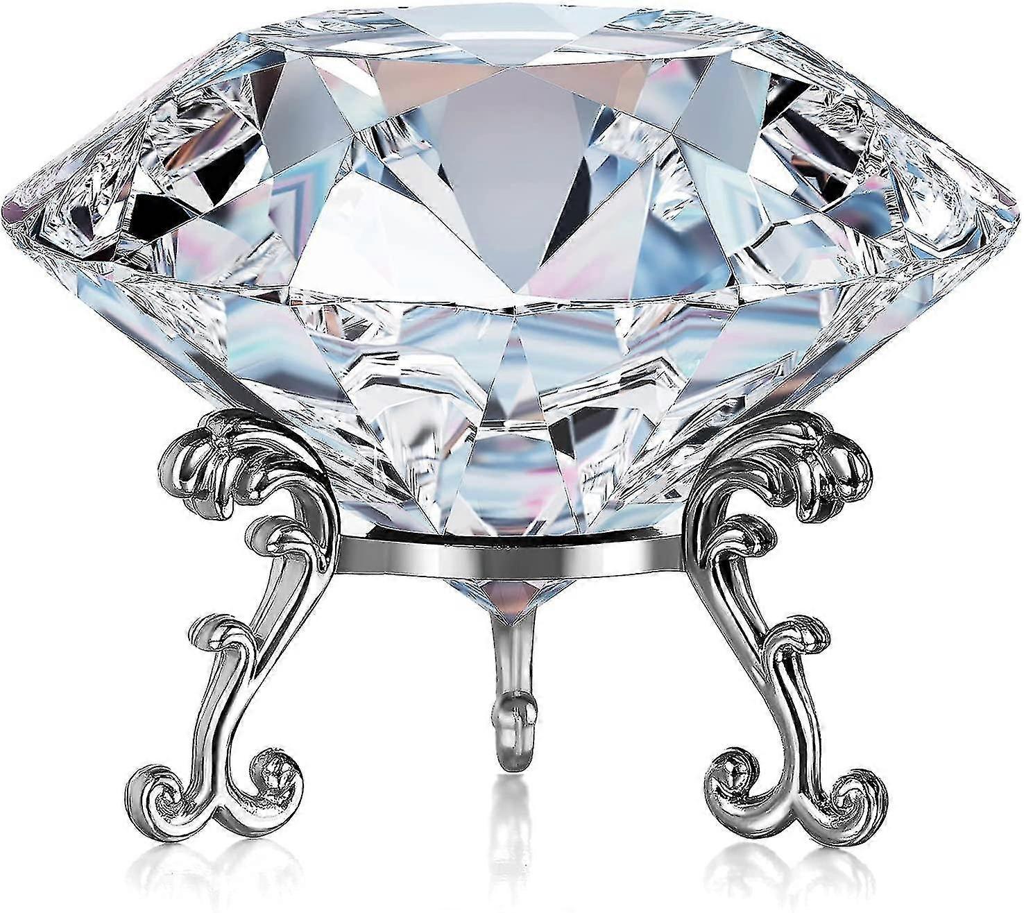 80mm (3.1inch) Diamond Crystal Paperweight large diamond shaped with Stand Jewels Crystal Home Wedding Decoration Centerpieces (transparent)