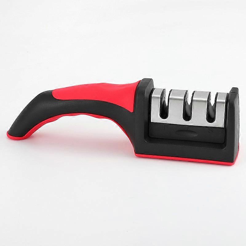 Kitchen 3-Segment Knife Sharpener Household Multi-Functional Hand-Held Three-Purpose red Sharpening Stone