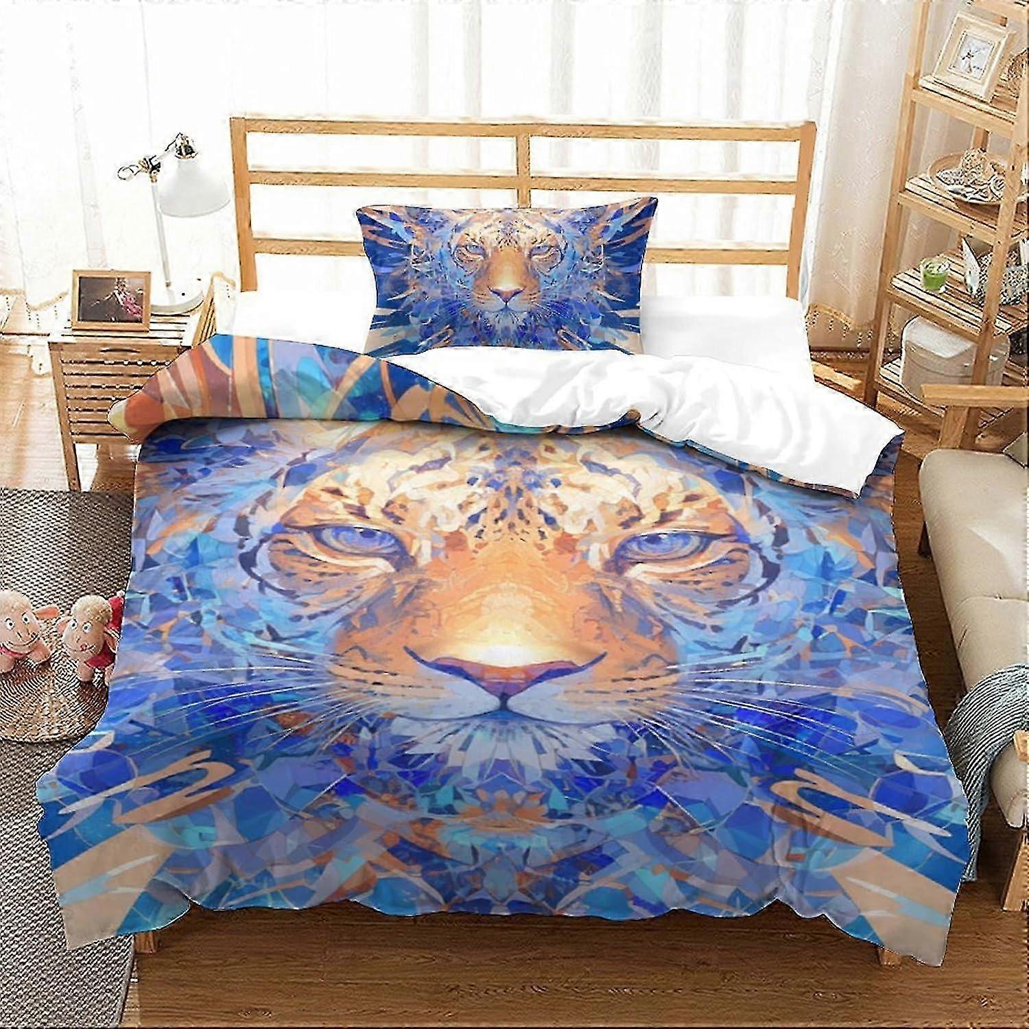 J1571 Lakan Lion 3D-tryckt påslakan 2 stycken sovrum sängkläder set mjuk mikrofiber med dragkedja Örngott för barn flickor pojkar vuxen