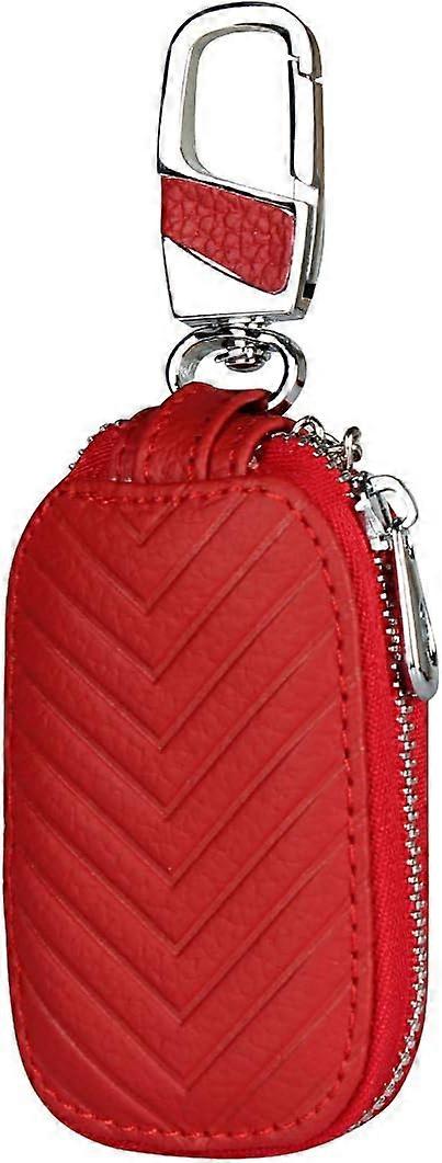 (Red) Car key case, portable key case, metal hook and zipper, car key case