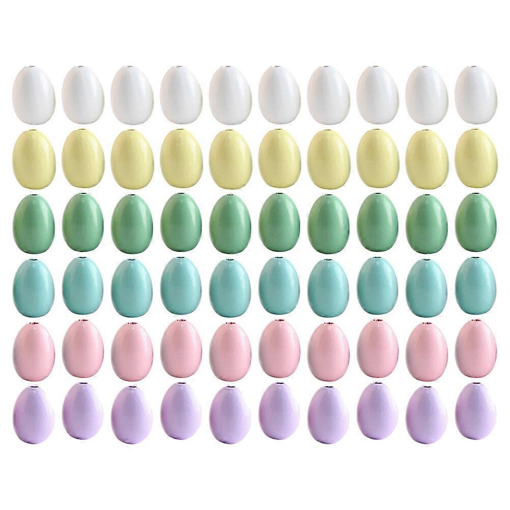 60Pcs Egg Shape Beads Crafts DIY Beads Pendant Making Beads Garland DIY Beads Wood Beads