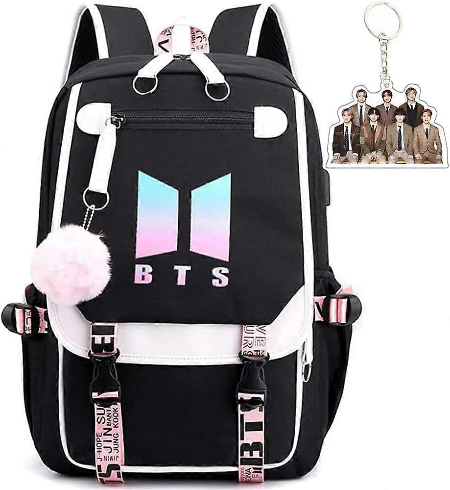 تتميز حقيبة الظهر المدرسية BTS بقواطع واجهة USB وكابل الصوت ، ومناسبة للطلاب ، وحقائب ظهر للكمبيوتر المحمول وحقيبة ظهر غير رسمية يمكن أن تستوعب 15.6 بوصة