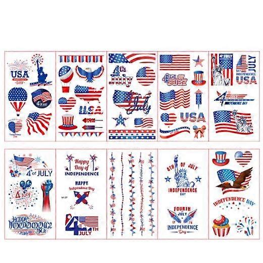 Temporary Tattoos Independence Day Tattoos (10 Sheets) American Flag Red