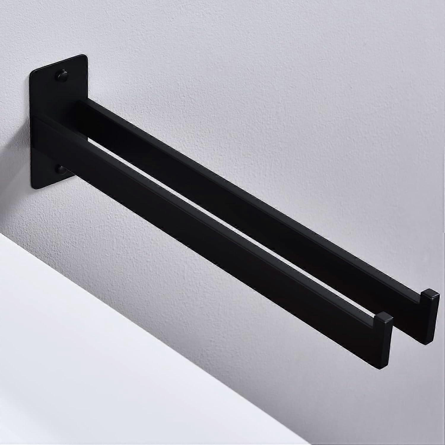 Porta asciugamani quadrato in acciaio inossidabile con due bracci, portasciugamani da parete per bagno e cucina Nero opaco 39 cm