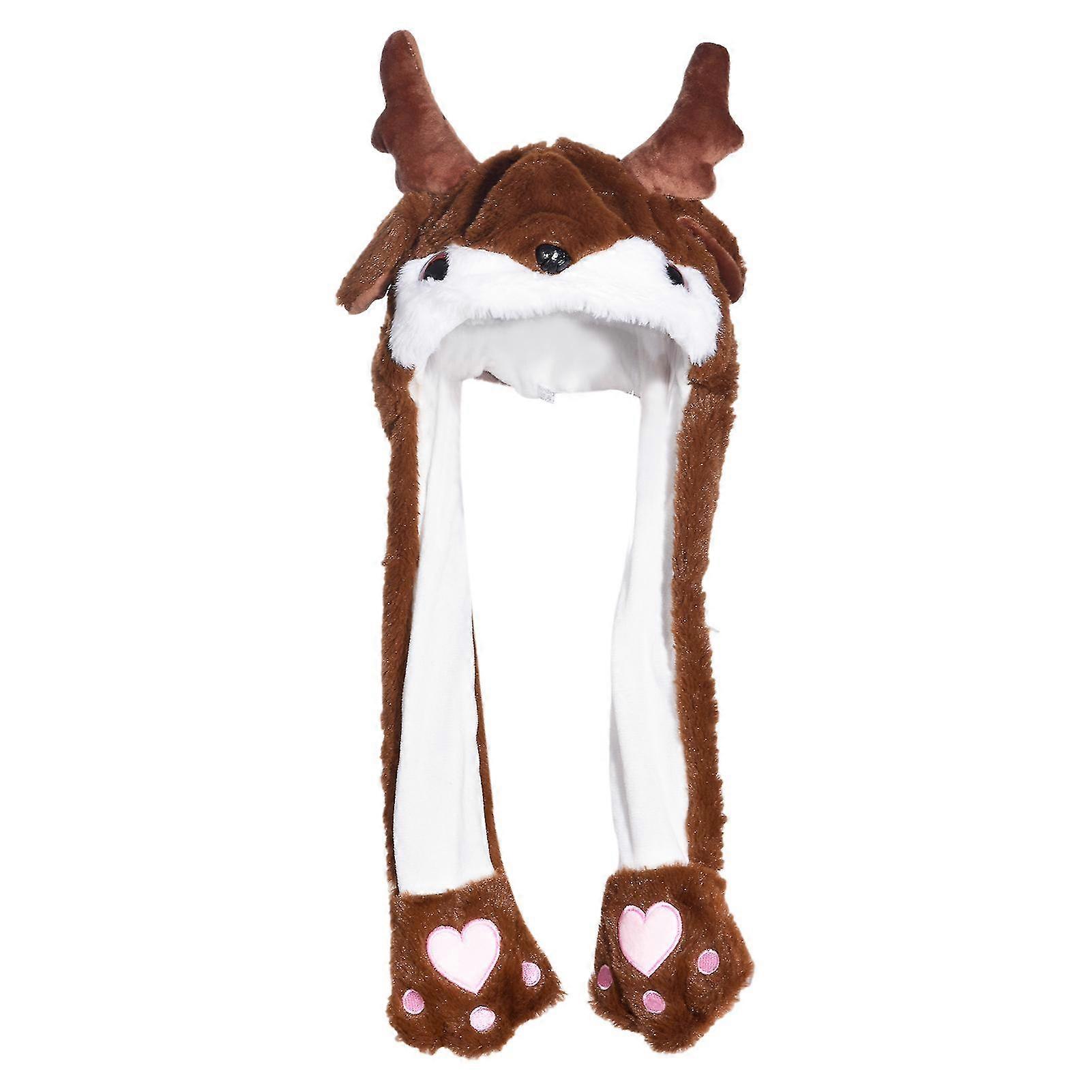 Santa Claus Hat Ear Moving Elk Plush Jumping Funny Snowman Beard Flap