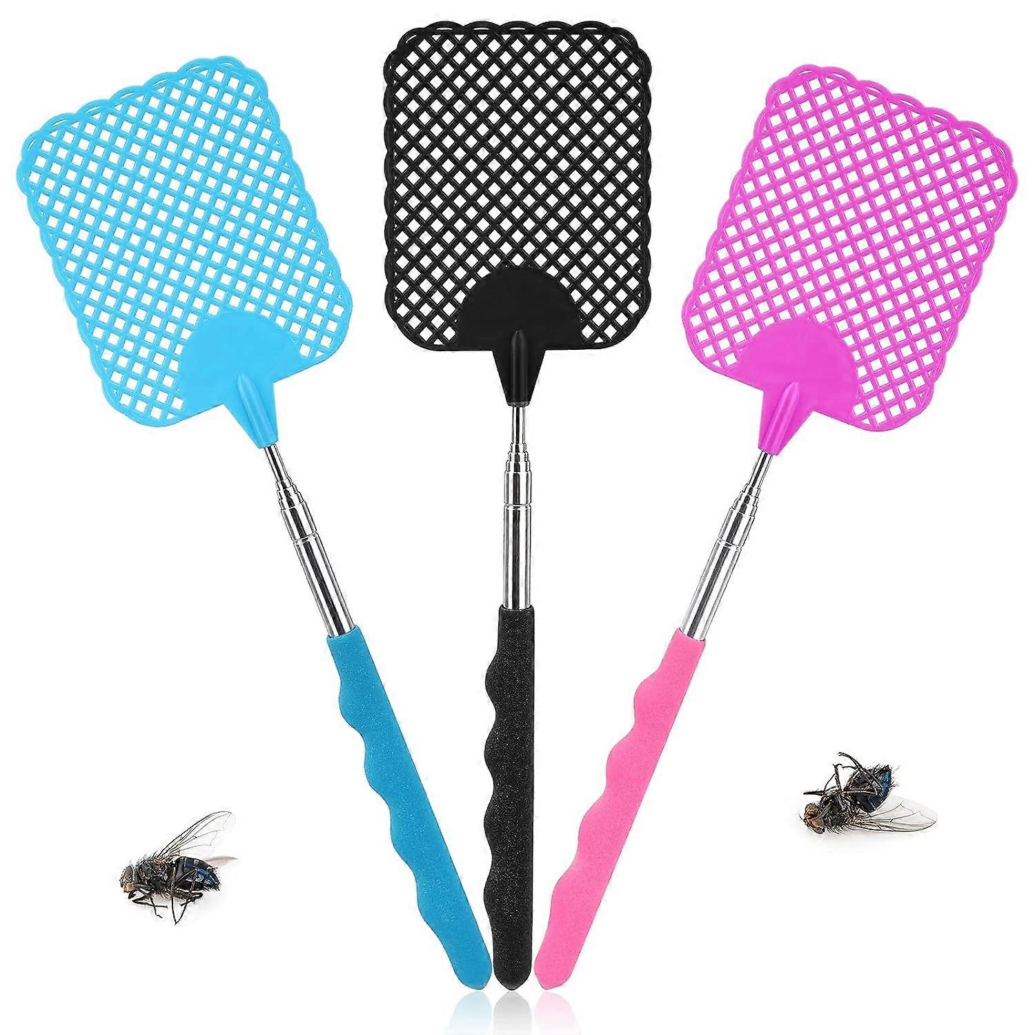3 Pack Fly Swatter, Extendable Fly Swatter, Pest Control, with Built-in Mosquito Scraper, for Used to Repel Flies, Wasps, Mosquitoes and Other Insects