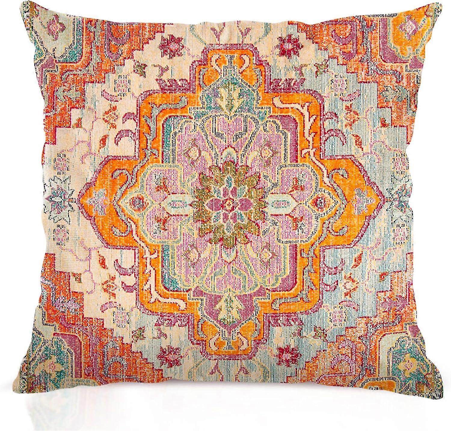 Boho Orange Throw Pillow Covers 16x16 inch, Bohemian Carpet Double Sided Pattern Soft Plush Cushion Cover for Couch Sofa Bed Decorative, Only Pillowca