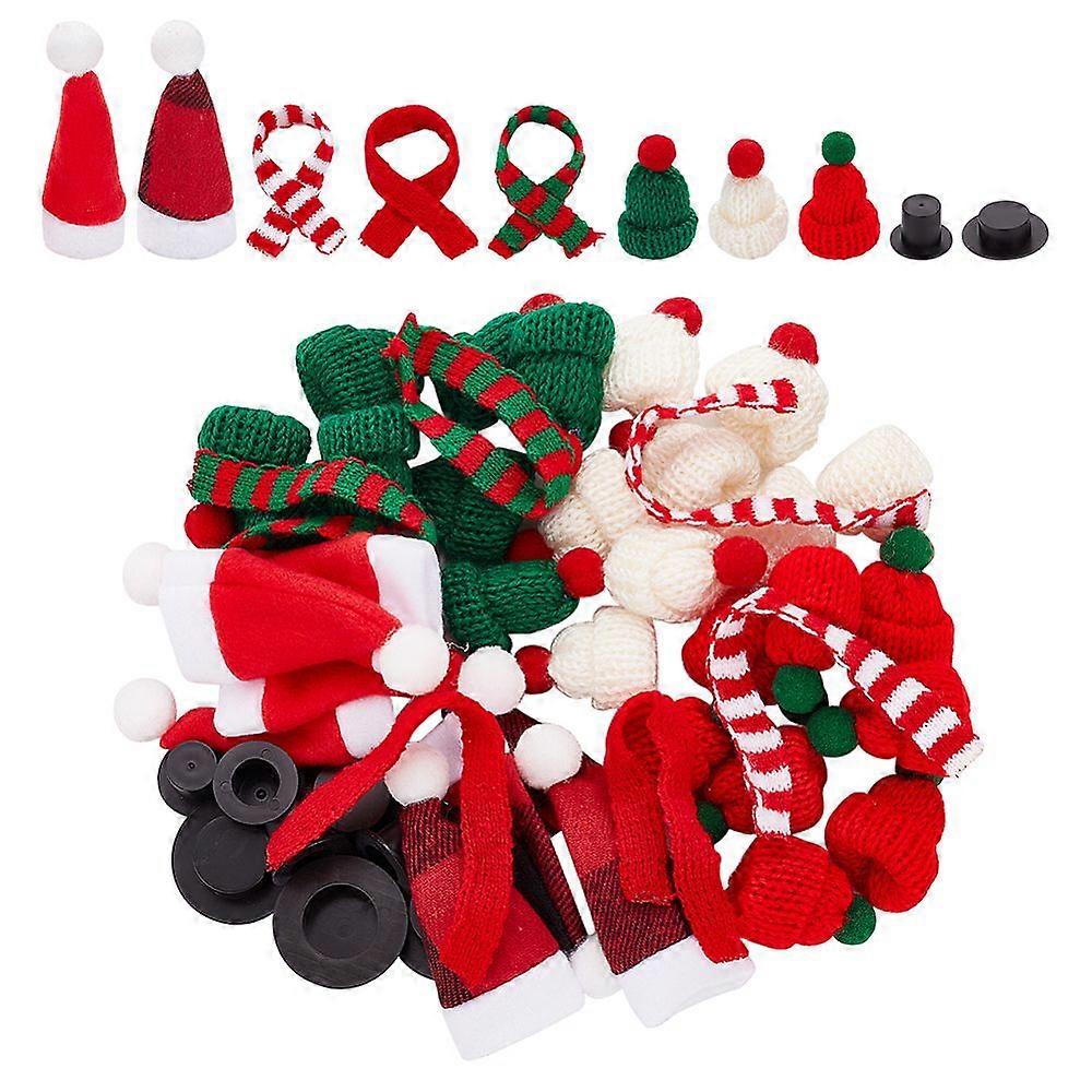 80Pcs 10 Style Christmas Theme Wine Bottle Cover Sets Including Woolen Hats Plastic Cap and Woolen Yarn Scarf Mixed Color 85x45x2~16mm Inner Diameter: