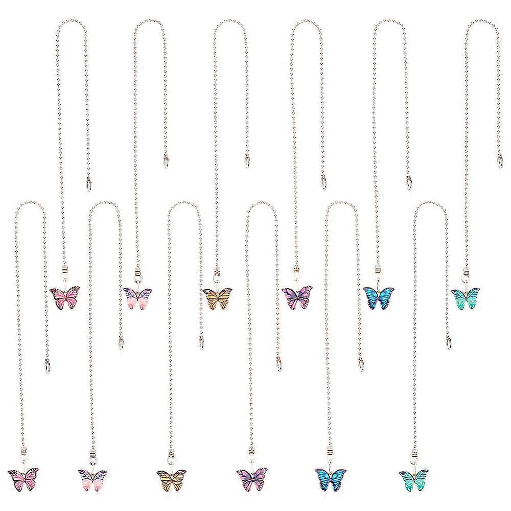 12Pcs 6 Colors Butterfly Alloy Enamel Charms Ceiling Fan Pull Chain Extenders with Iron Ball Chain Mixed Color 338mm 2pcs/color