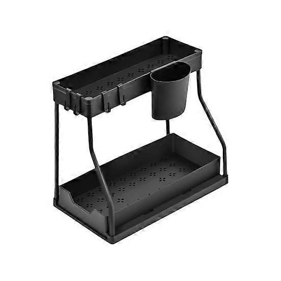 Yousheng Kitchen under Sink Storage Rack with Hooks Double-layer L-shaped Large Capacity Pull-out Organizer Bathroom under Counter Storage Shelf