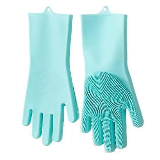 1 Pair Cleaning Gloves Anti-Scalding Reusable Silicone Dishwashing Gloves with Fine Bristles for Home Kitchen