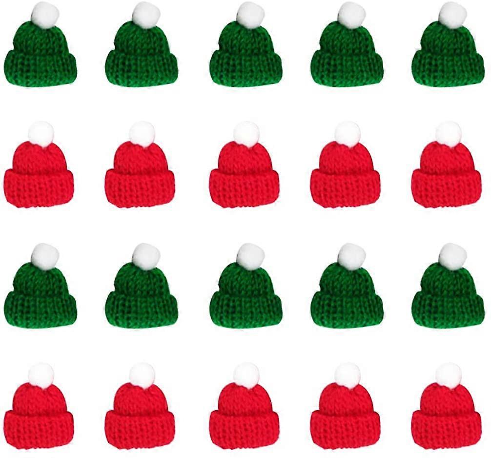 20個ミニクリスマスサンタハットニットサンタクロースハットロリポップトップラップトッパーワインボトルストッパーツリーデコレーション(赤)女性用