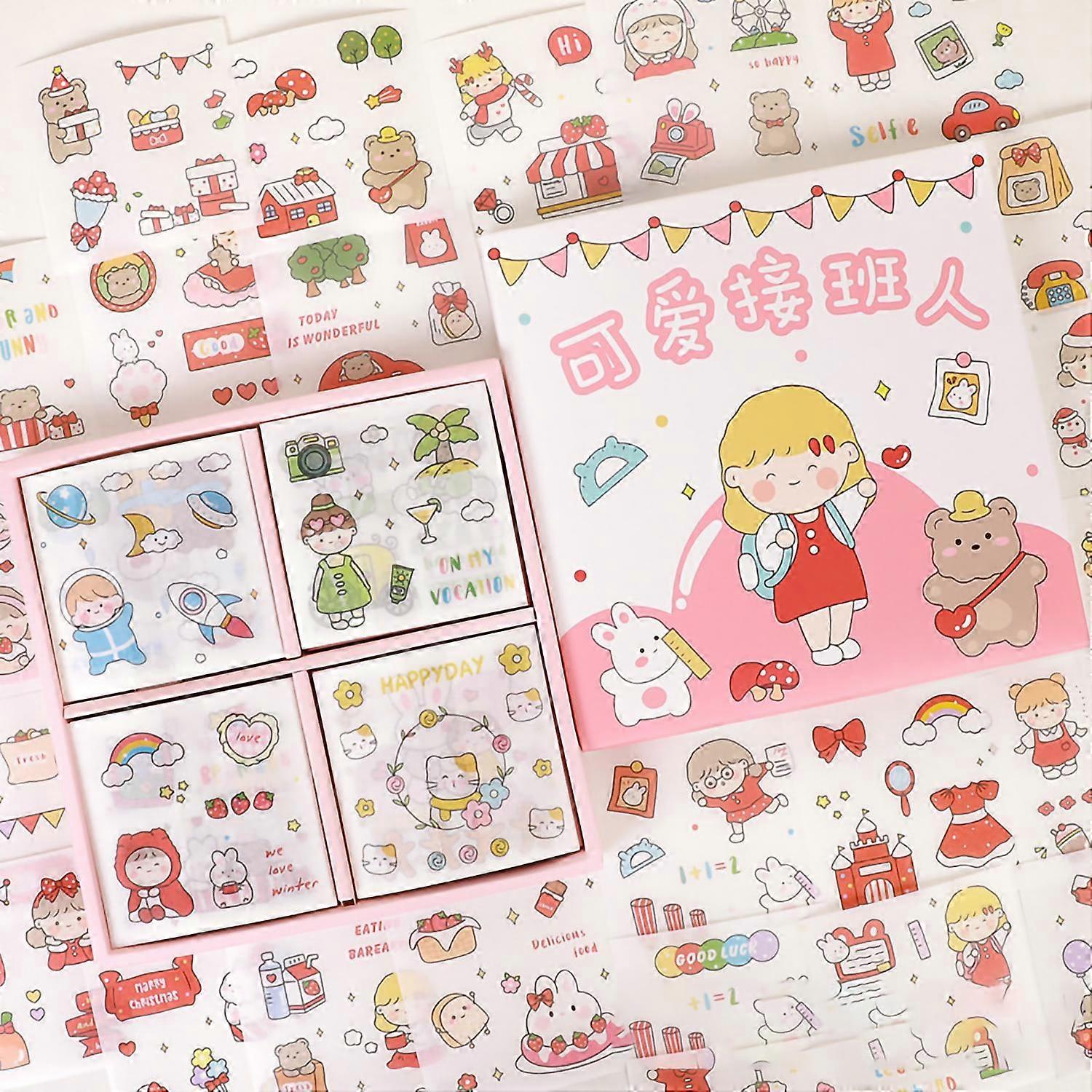 Notebook Sticker 100 Pieces Delicate Cute Cartoon Pattern DIY Boxed Stickers for Scrapbooking Diary