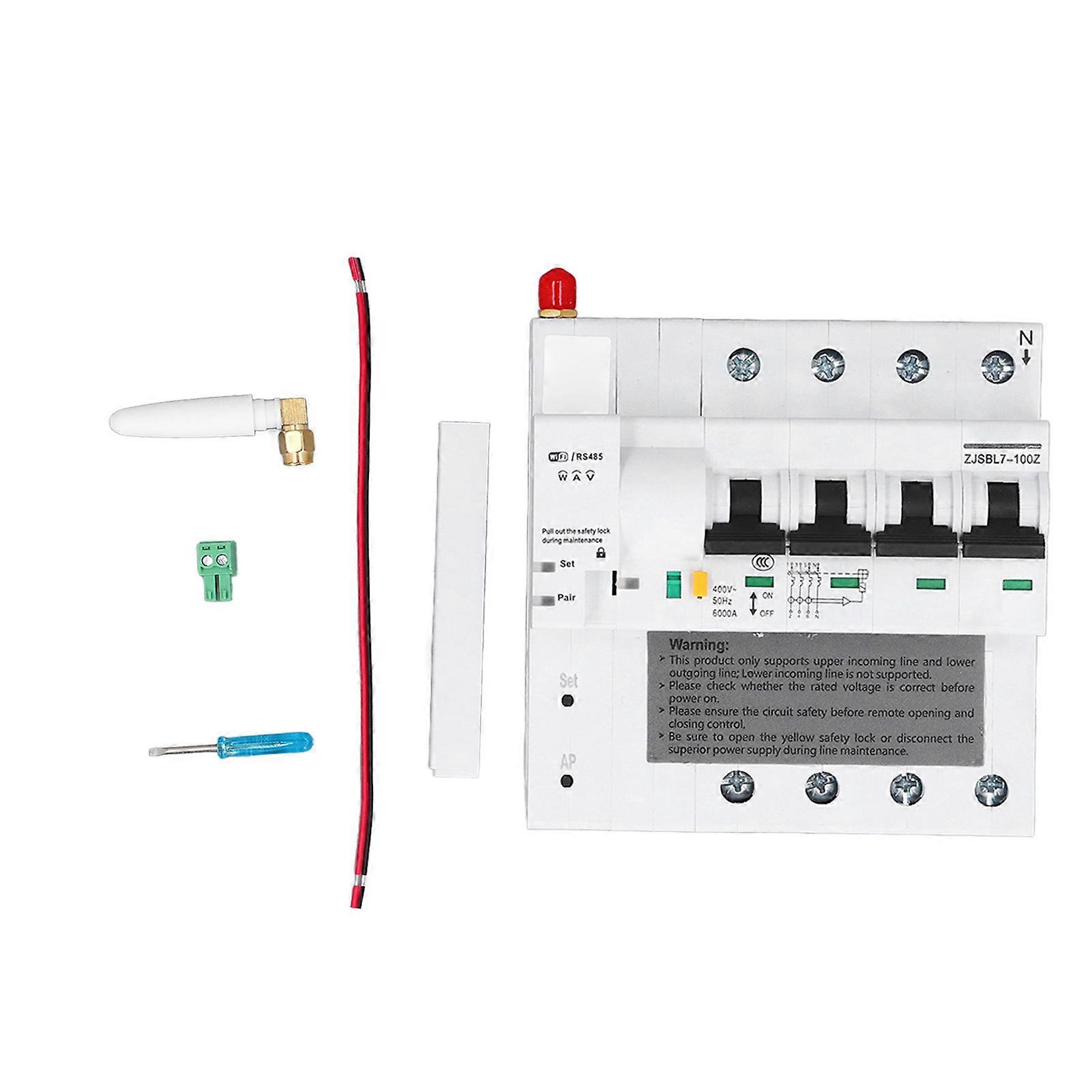 WiFi Smart 4P Circuit Breaker for Tuya APP Remote Control Switch with Antenna and Cable AC400V 63A