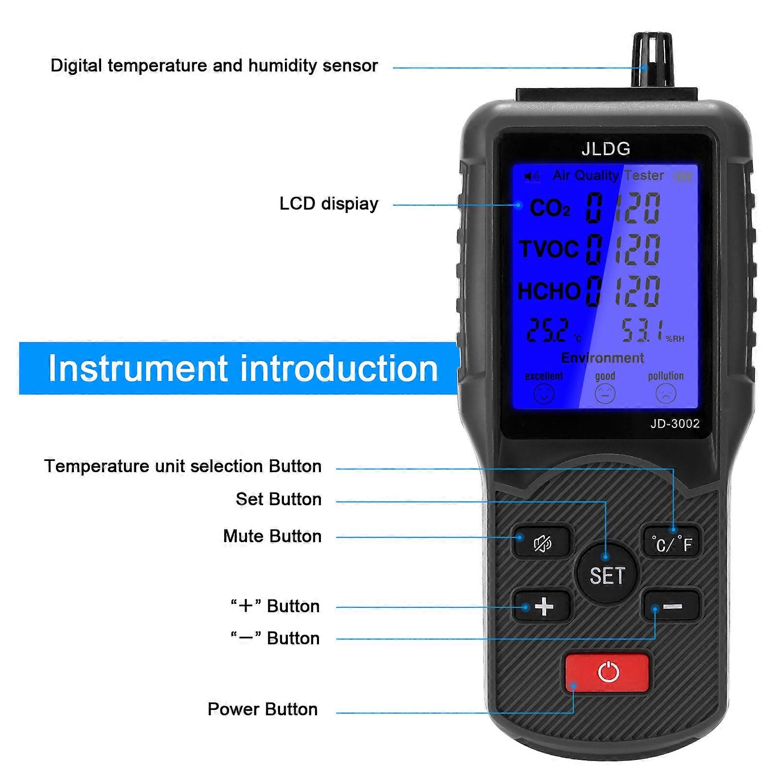 Multifunctional Air Quality Tester CO2 TVOC Meter Temperature Humidity Measuring Device with USB Cable