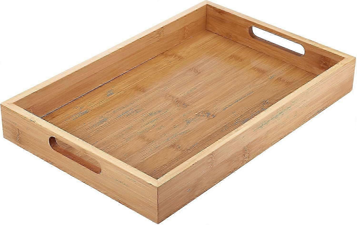 Rectangular  Bamboo Tray with Handles, for Food Serving, Dinner Breakfast , Tea ,Coffee Snack (38 x 25 x 5cm)
