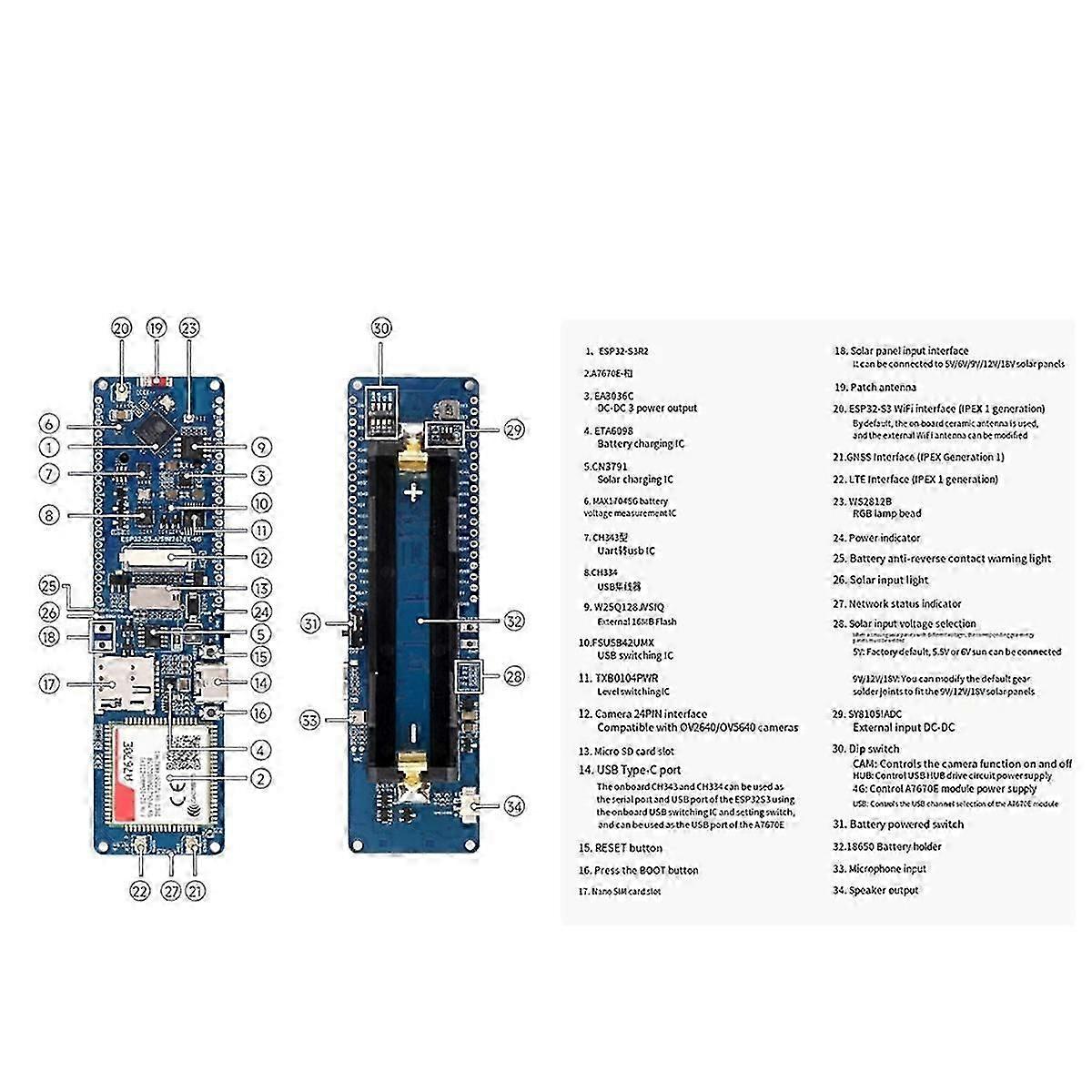 ESP32-S3 A7670E 4G Development Board Supports 4G LTE Cat-1/2G Bluetooth5 GNSS Positioning WiFi Development Board