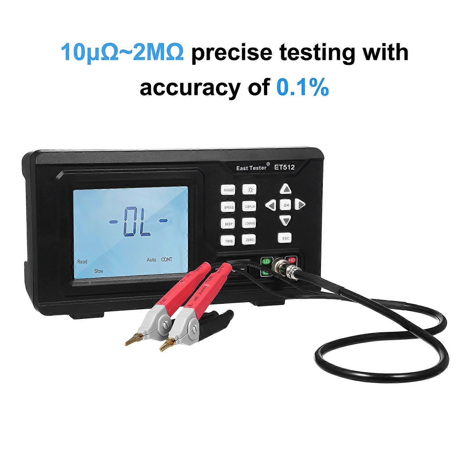 East Tester ET512 DC Low Resistance Tester Portable Milliohm Meter Microresistance Tester Low Resistance Tester Direct Current LCD Display with Backli