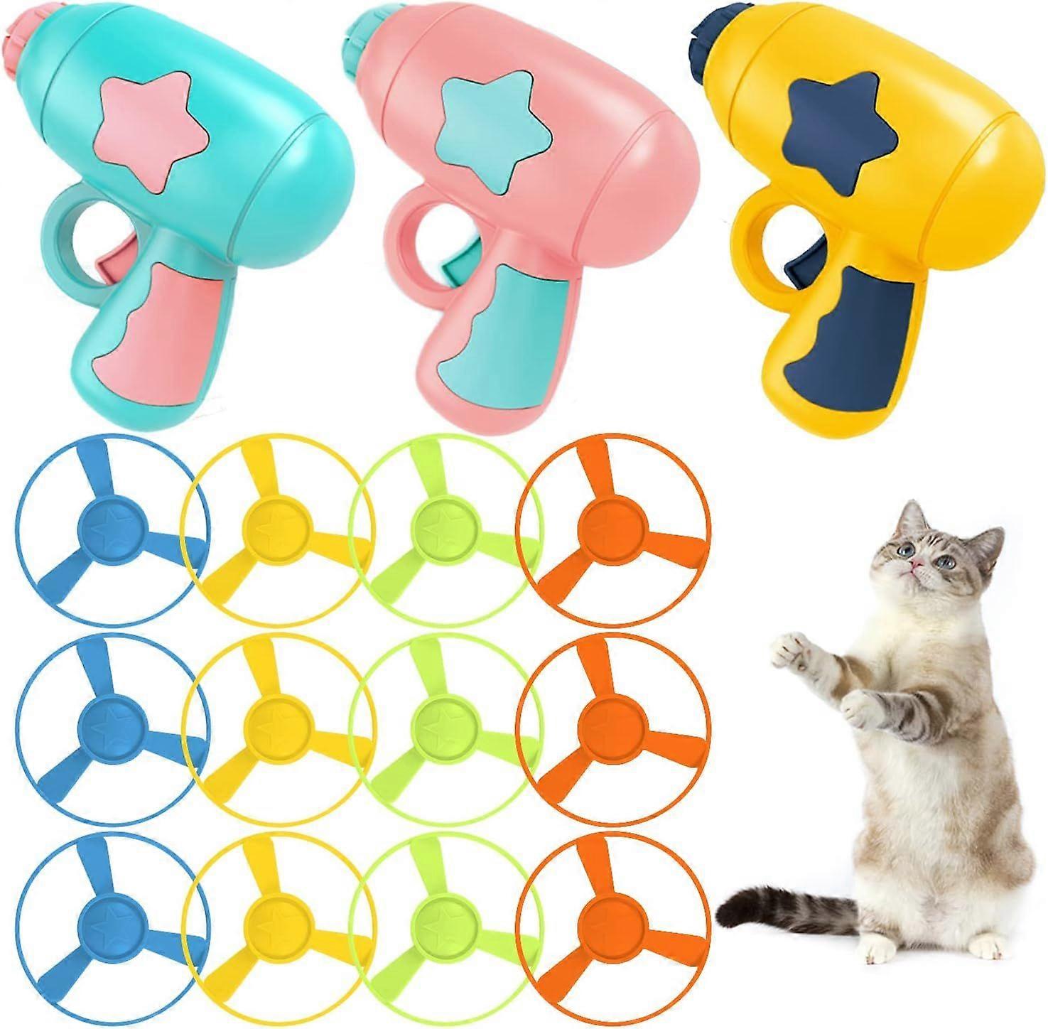 15 Stück Katze Fetch Spielzeug mit bunten fliegenden Propellern Set, Katze spielt Tracking Interactive Toys Weg kompatibel Kätzchen Jagd Training Jagd