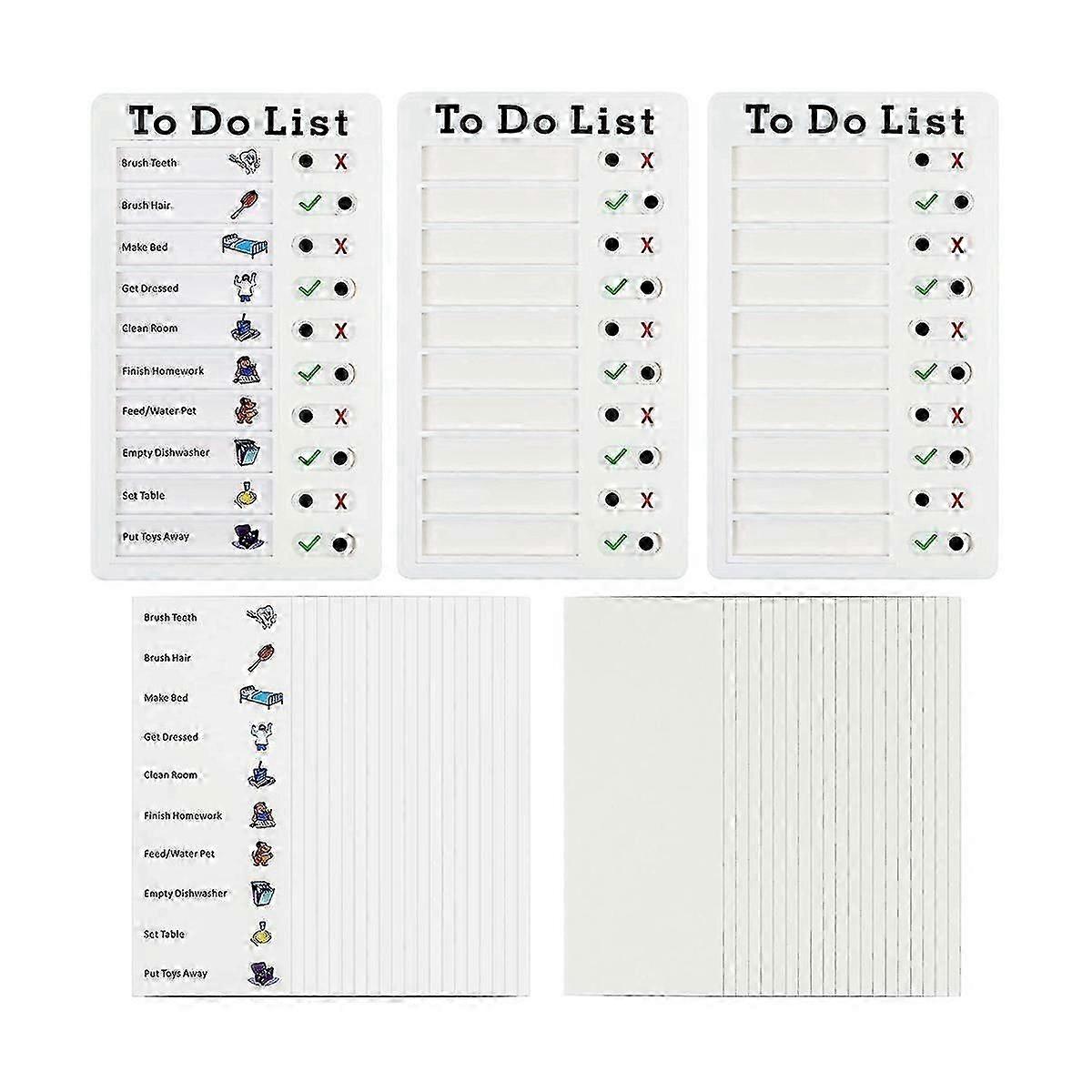 Pakke med 3 Memo Boards, Flyttbar plast Chore Chart, To-Do List Sliding Boards med 40 Paper
