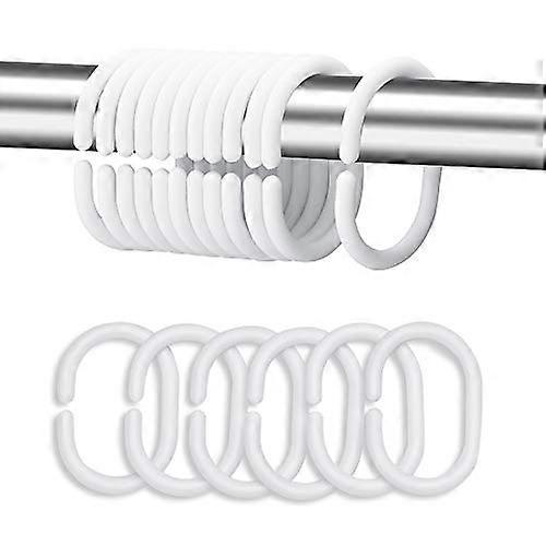 White Plastic Shower Curtain Rings Hooks for Bathroom Shower Window Rod