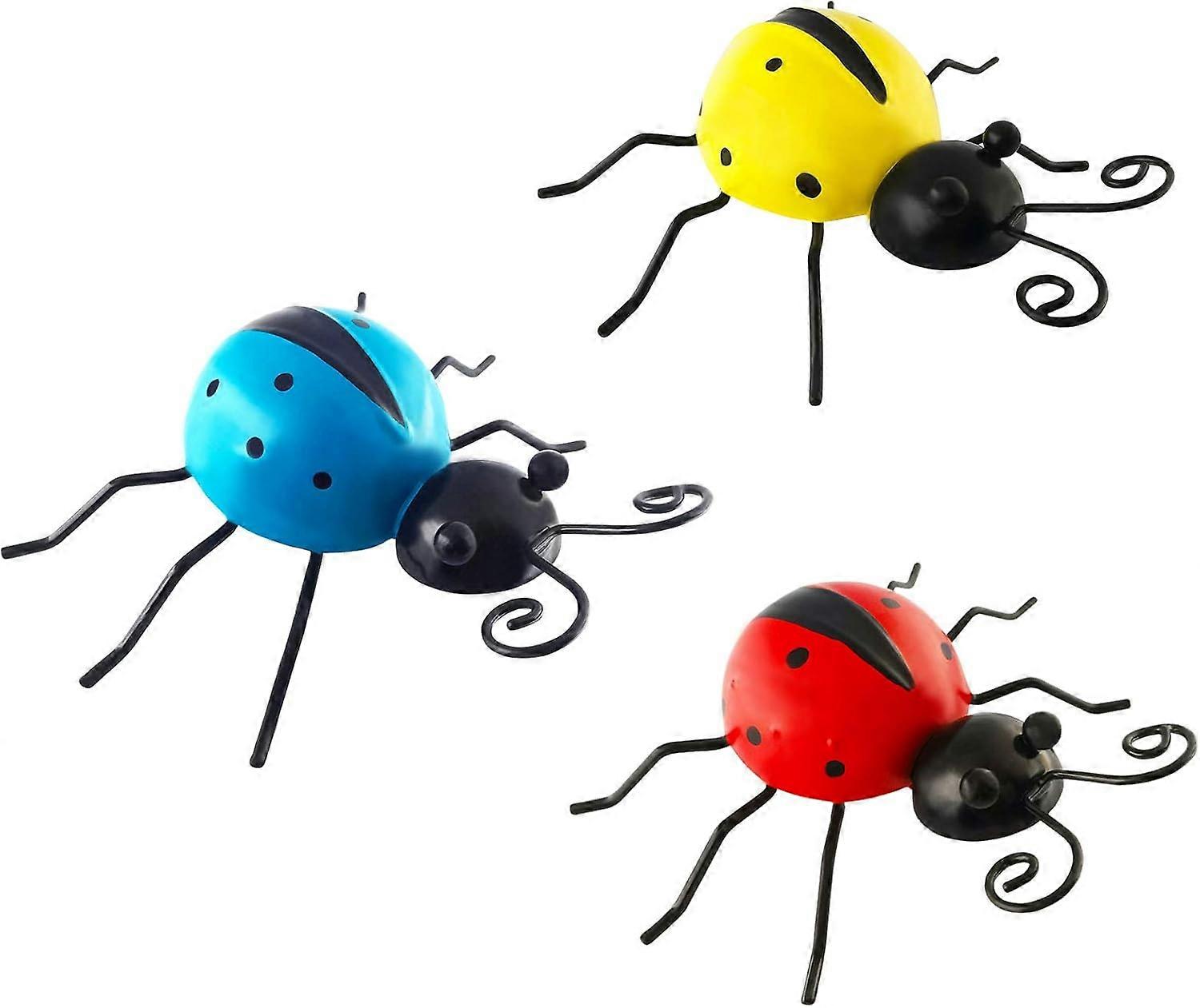 Garden Decorations-Ladybug-Yellow+Blue+Red-3pcs