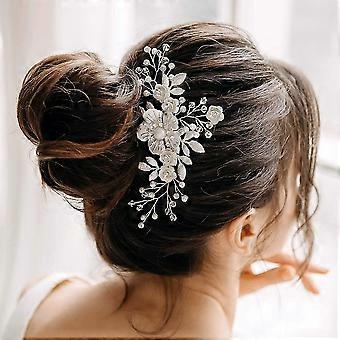 Peigne à cheveux de mariage Fleur d’ivoire Casque de mariée Pince à cheveux Accessoires de cheveux de mariage pour les mariées (argent) Cadeaux Philipa de haute qualité