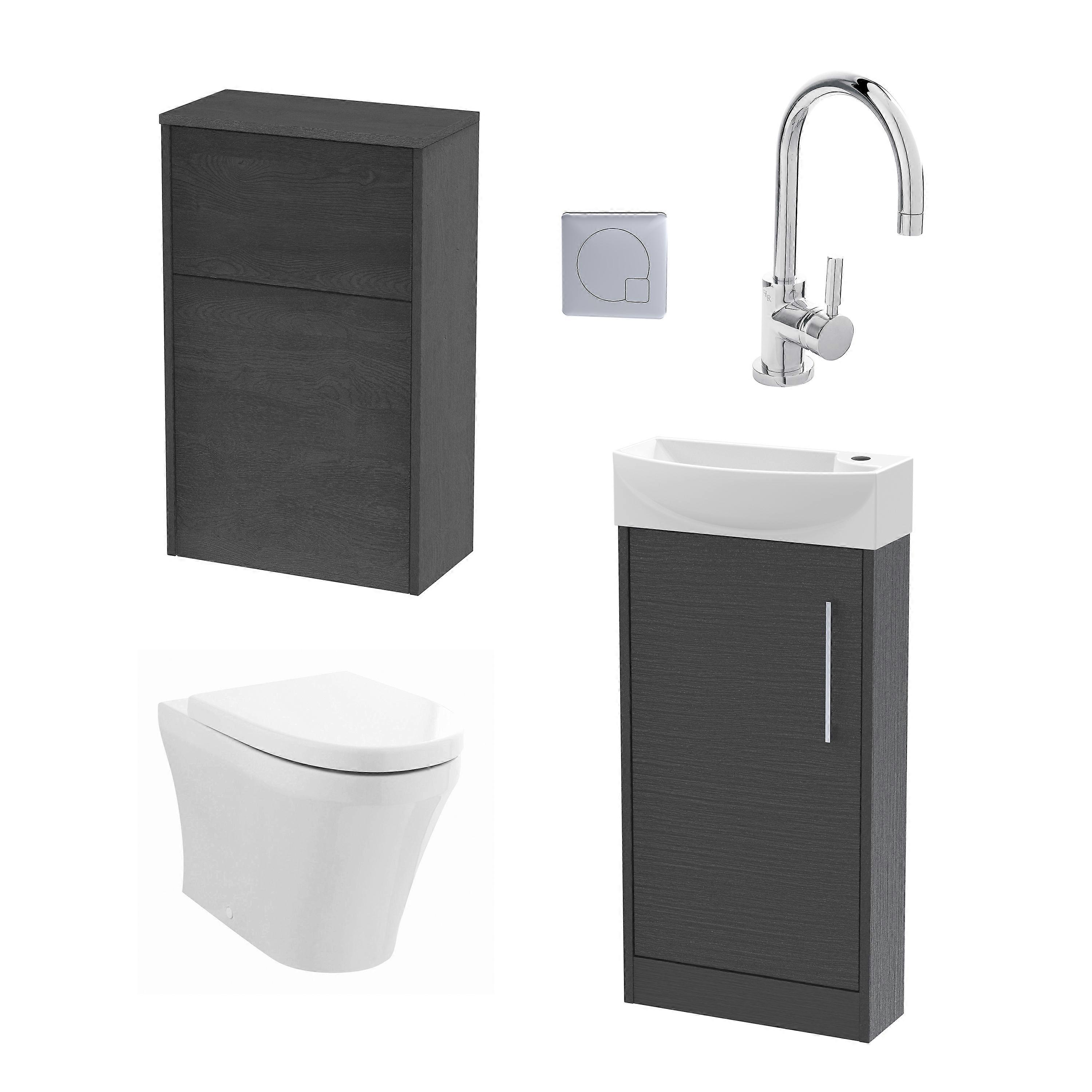 Cloakroom Suite - Left Hand 440mm Vanity, WC Unit, Toilet and Tap - Graphite Faucet