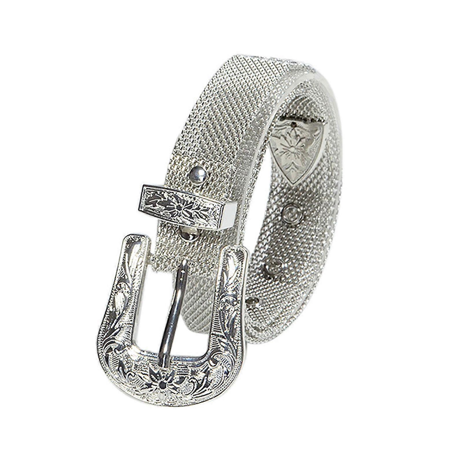 Cool Adjustable Waist Belt with Relief Pattern Buckle All-match Coat Belt Formal Waistband with Pin Hole for Adult  Silver