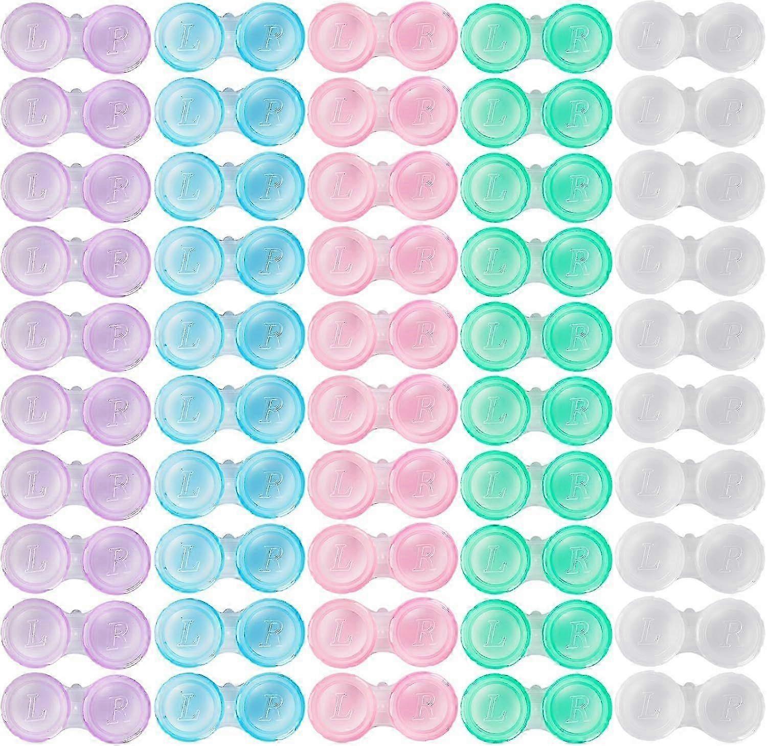 50 Pack Contact Lens Cases, Transparent Contact Cases Bulk in 5 colors, Cute