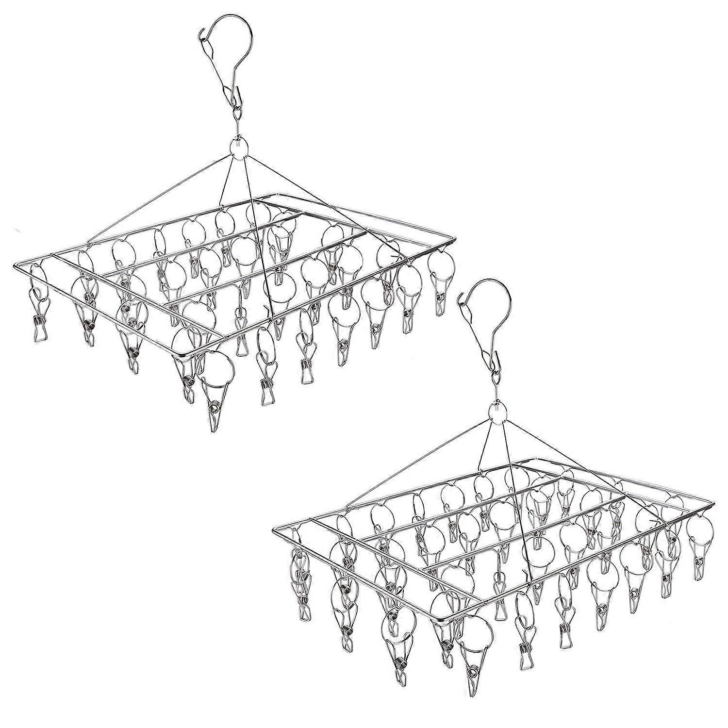 Stainless Steel Clip and Drip Hangers Clothes Drying Rack 2 Pack with 66 Clips for Laundry and Garment Drying