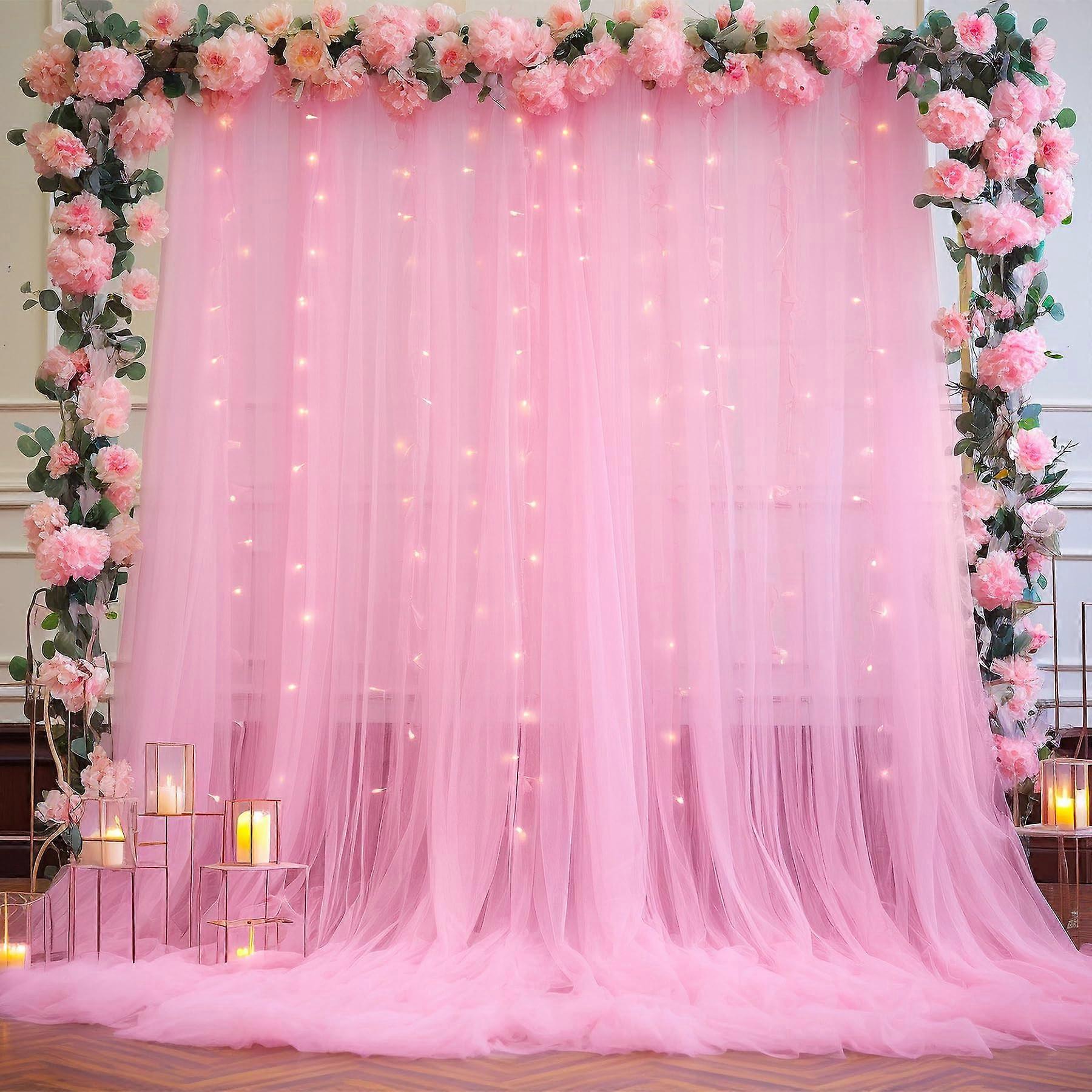 2 Panels Pink Sheer Tulle Backdrop Curta for Shower Photo Shoot Background Decorations 10×10ft