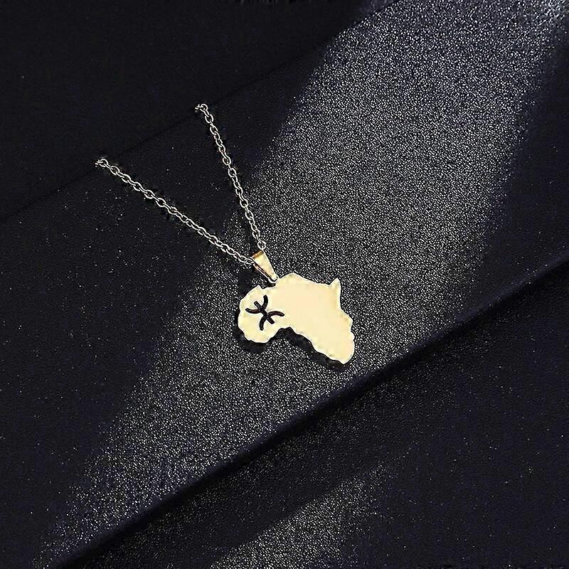 Colar Pingente de Berberes com Mapa Africano Berbere Africano Cor Prata/Cor Dourada Corrente de Aço Inoxidável Colar Gargantilha, Feliz H