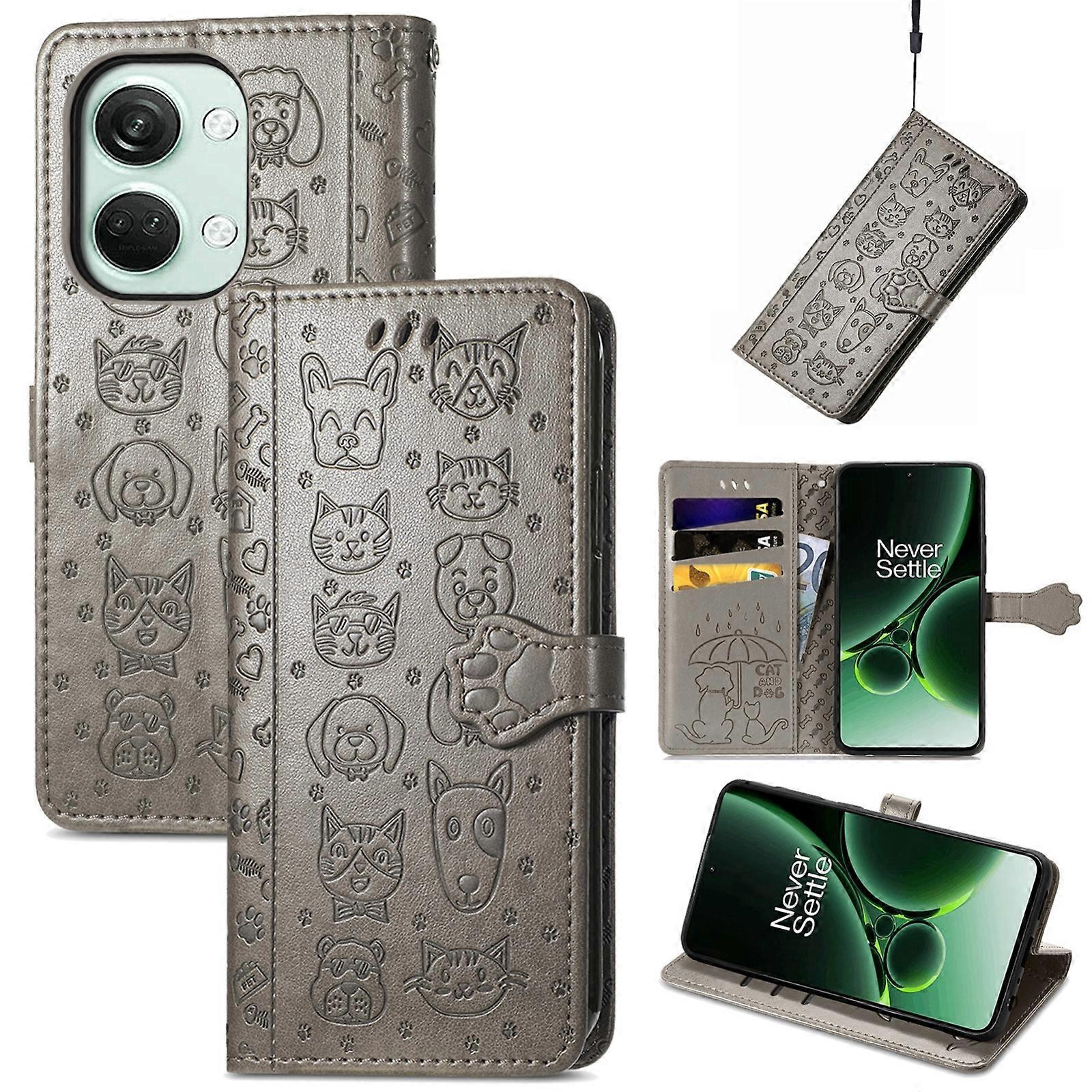Cat and Dog Embossed Leather Phone Case