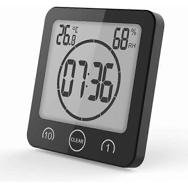 Waterproof Bathroom Clock Wall Clock Thermohygrometer Black