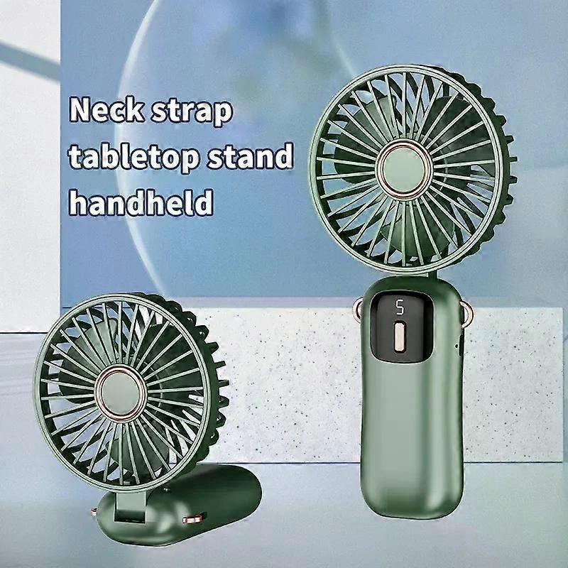 Handheld mini fan, foldable portable hanging neck fan 5-speed USB rechargeable fan with phone holder and display screen