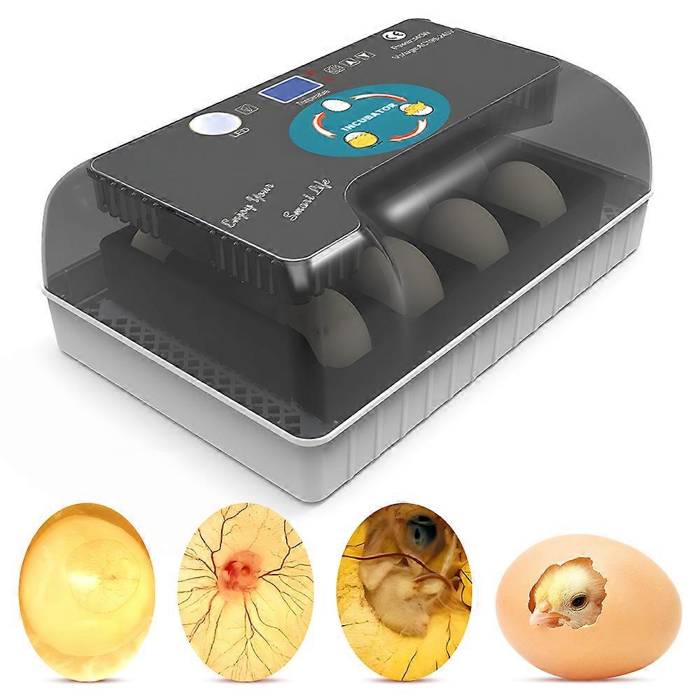 12-Egg Fully Automatic Incubator Egg Hatching Machine with Temperature Display Egg Turner and Candling Lamp for Chicken Duck Goose Bird Eggs EU Plu