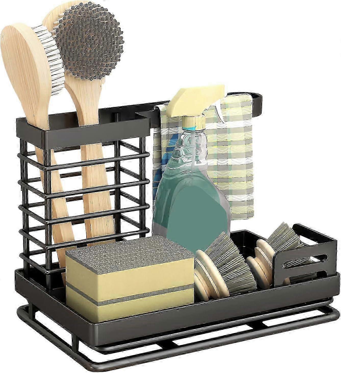 Under-Sink Organizer Stainless Steel with Removable Drip Tray, Black Kitchen Sponge Storage for Homes European
