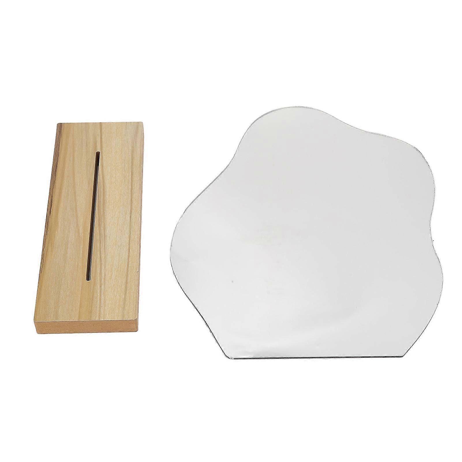 Acrylic Desktop Aesthetic Irregular Portable Lightweight Desktop Makeup Mirror with Wooden Base