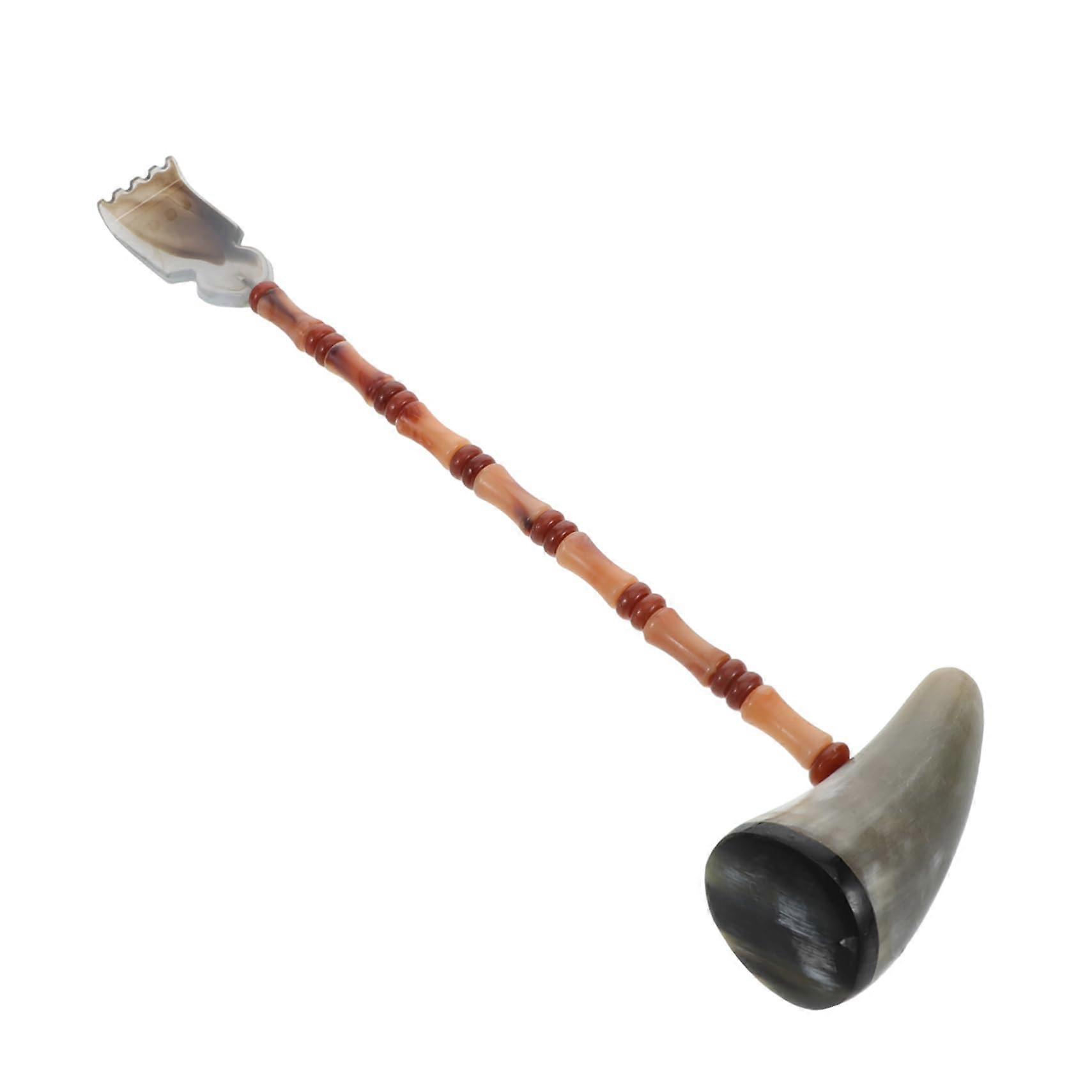 Sturdy Wood Scratcher Massager Back Massage Stick with Ox Horn Handle for Itching Relief and Relaxation