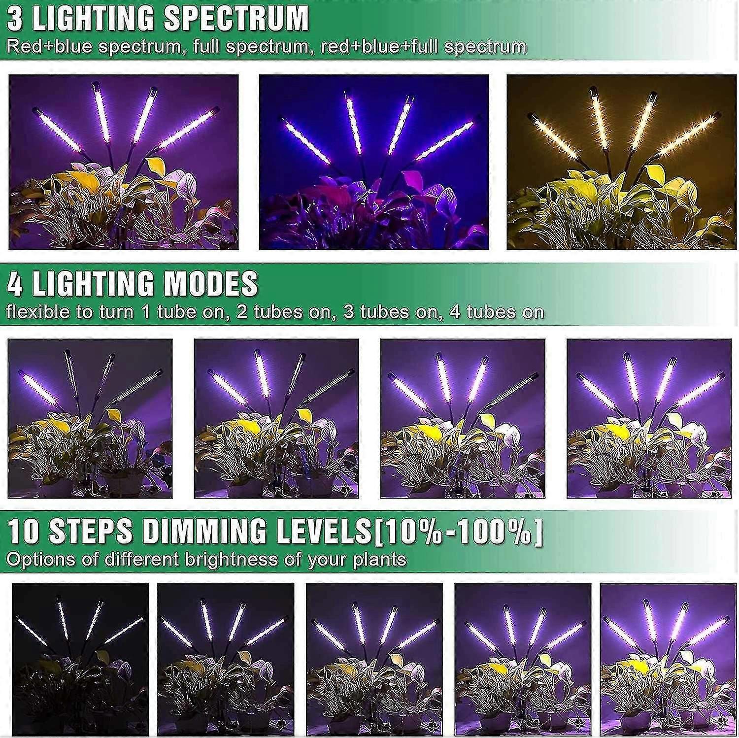 Led Grow Lights For Indoor Plants Full Spectrum Plant Light With 15-60 Inches Adjustable Tripod Stan