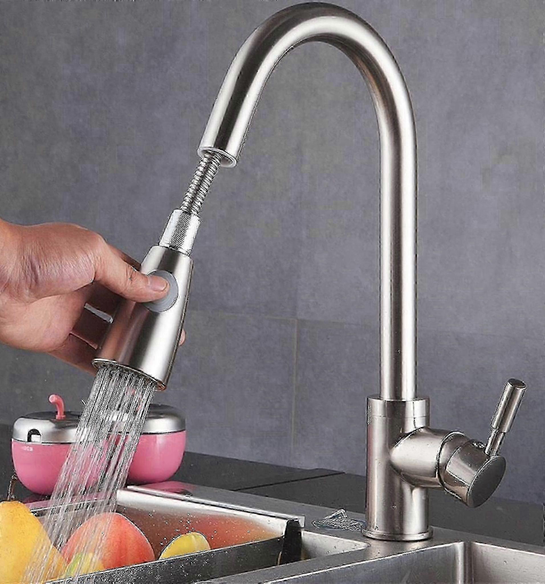 Robinet de cuisine en acier inoxydable rotatif à 360 ° avec pulvérisation extensible