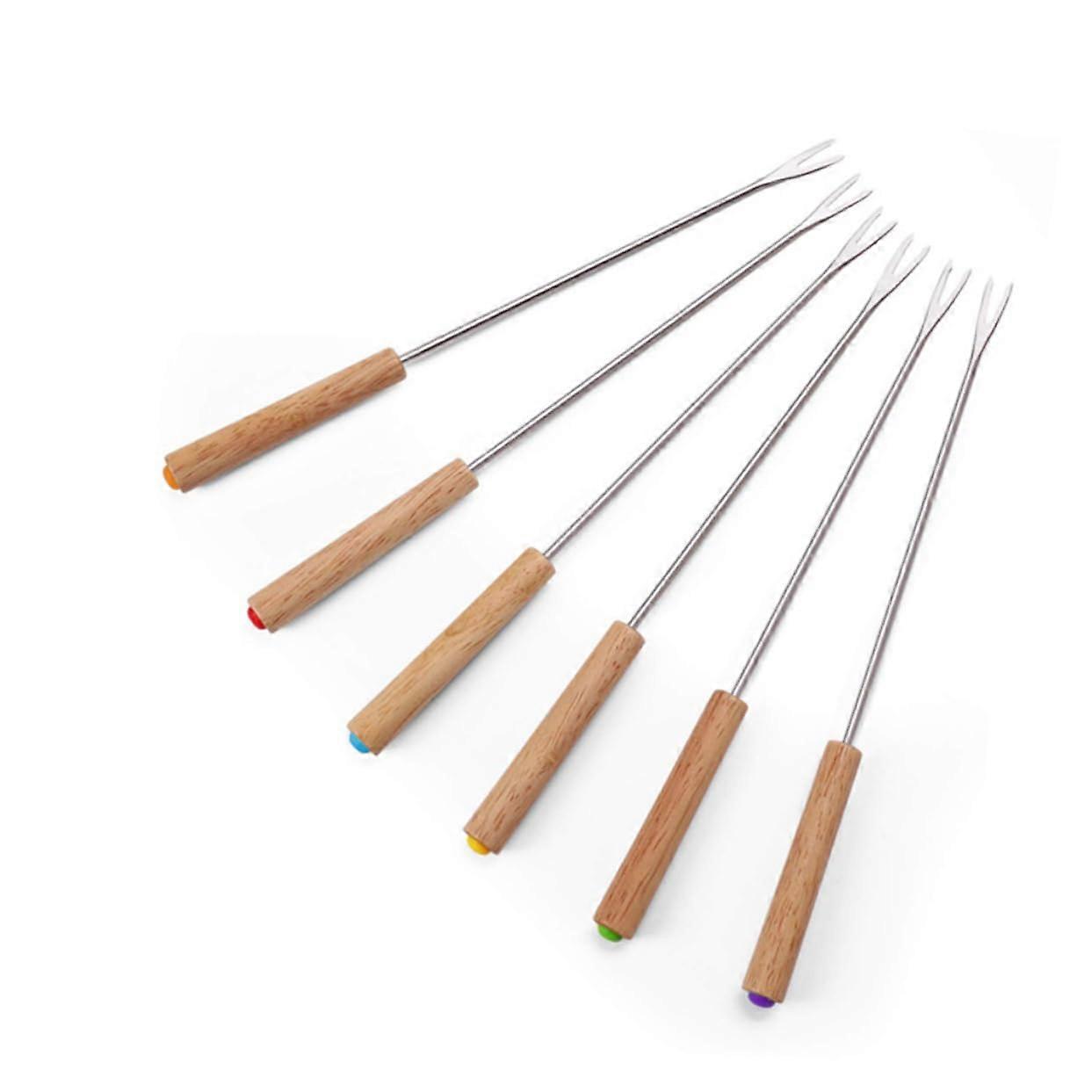 Pack of 6 Stainless Steel Forks Serving Cutlery for Sausages Skewer Sticks Meat Grill Roasting Forks for Hot Dogs Bamboo