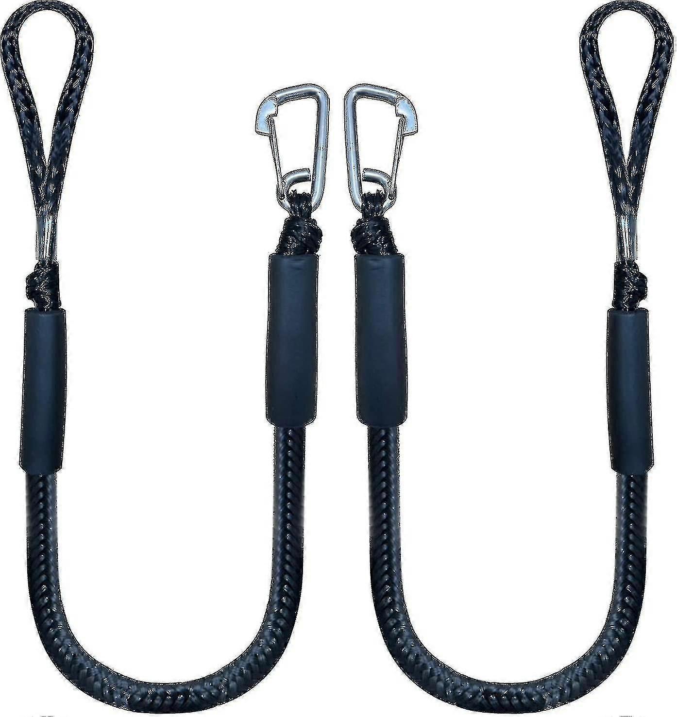 Bungee Dock Line with Hook, 4ft Black Mooring Rope for Boat, 2 Pack