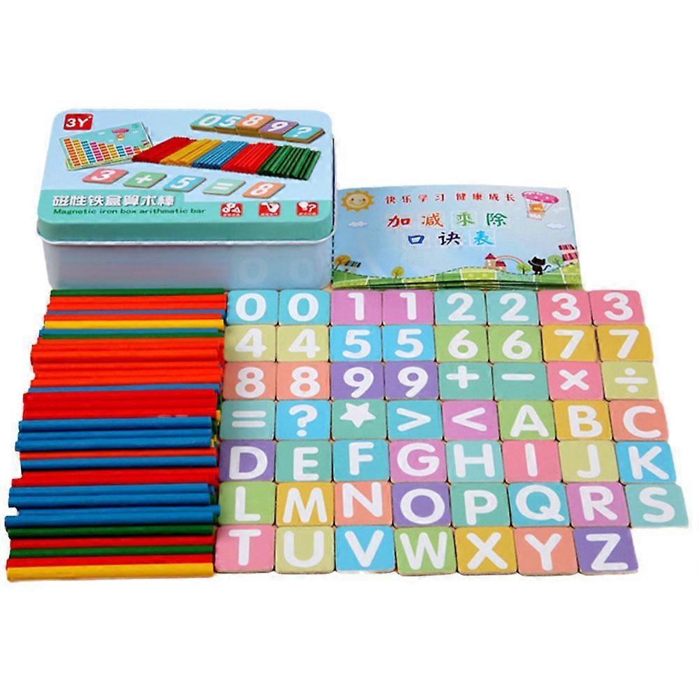 For Kids Wooden Math Learning Box with Counting Sticks Clock Numbers Letters for Early Childhood Education