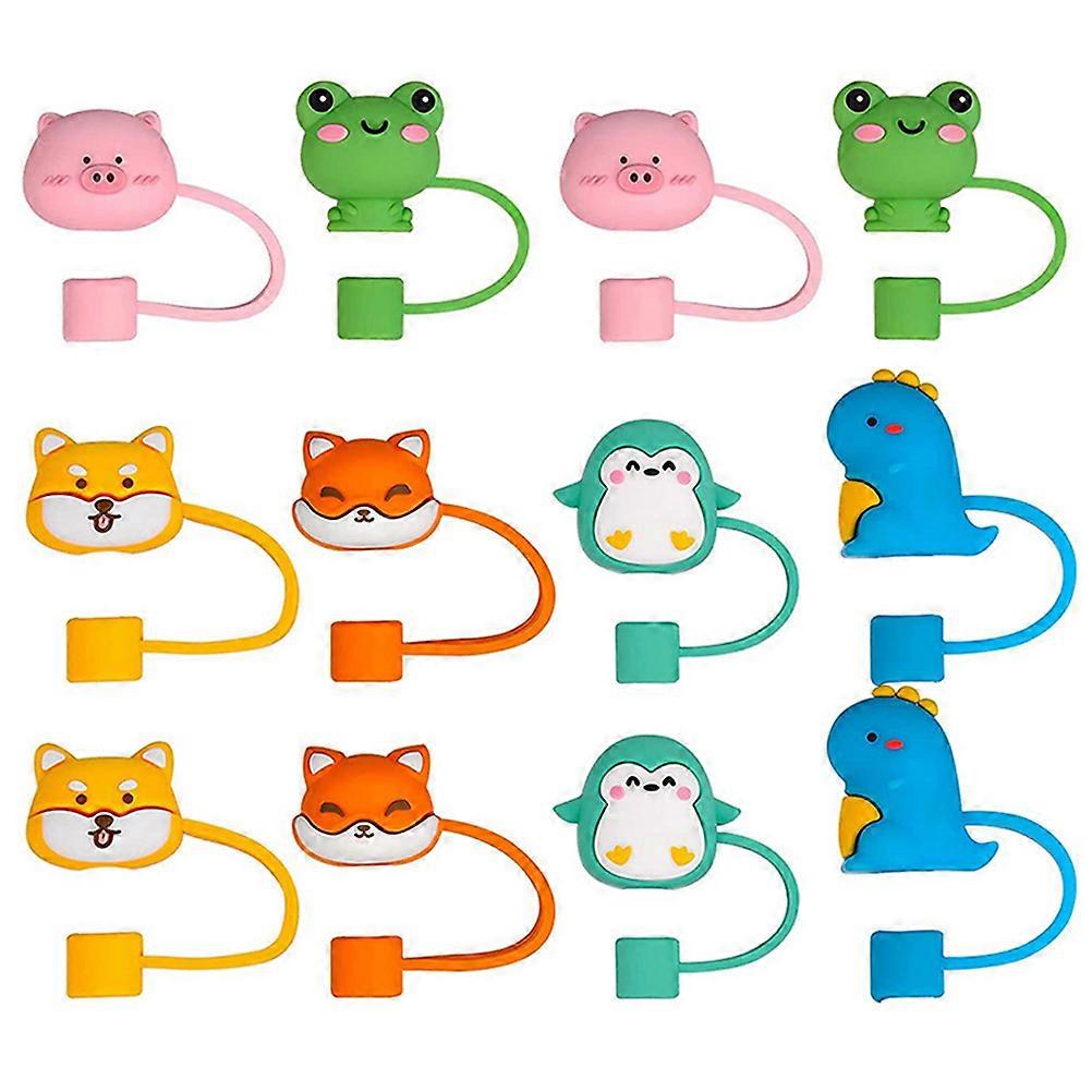 12PCS couvertures en paille de silicone avec d’adorables toppers d’animaux de dessin animé pour la protection contre la poussière - Capuchons flexibles et élastiques pour la maison, les fêtes et les pique-